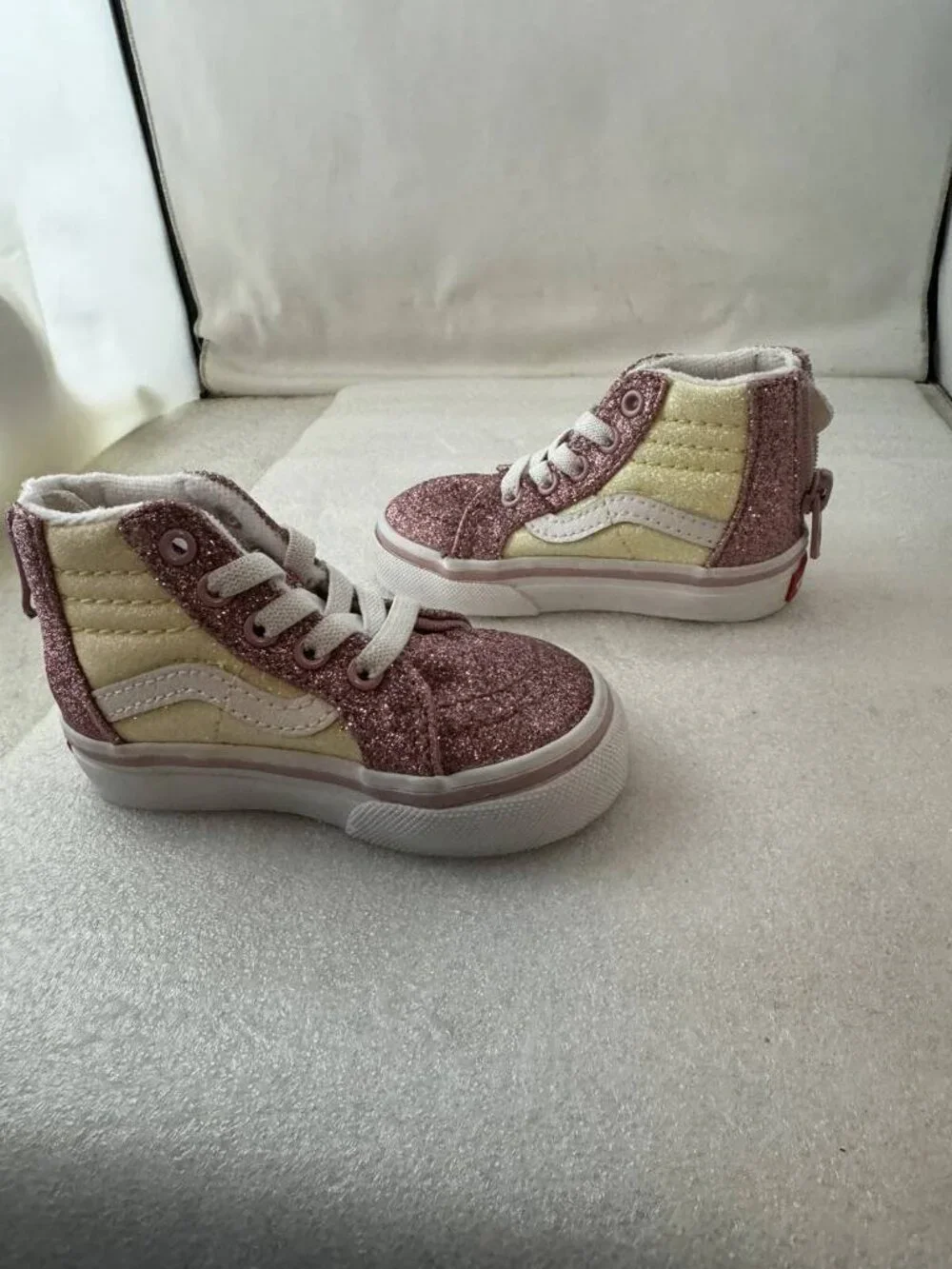VANS Shoes Girl Toddler Size 5.5 Sk8-Hi Zip Glitter Two Tone Walking Pink Yellow